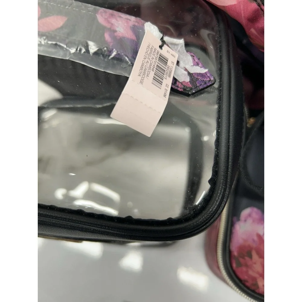 Victoria's Secret Floral Weekender Travel Bag 4 Pc Cosmetic Set NWT Pink Purple